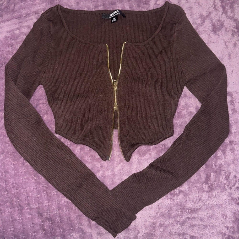 Hera Collection Chocolate Cropped Top with Gold Accent